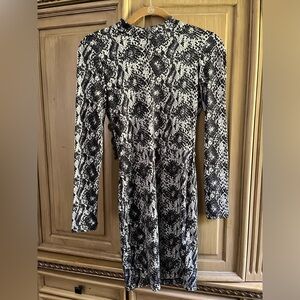 Women’s snake skin bodycon long sleeve dress with open back cut out
